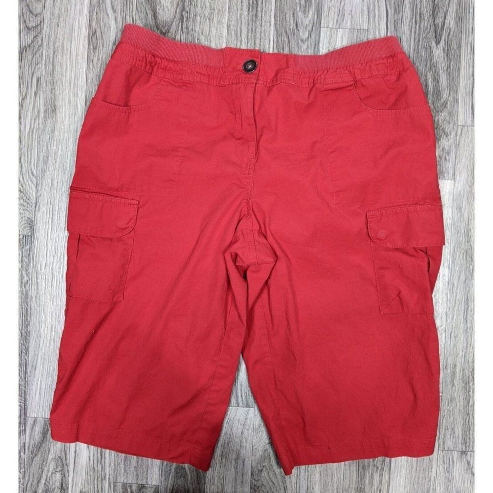 (3/$35) Chicos Womens Size 1 Pockets Stretch Waist Red Capri Pants